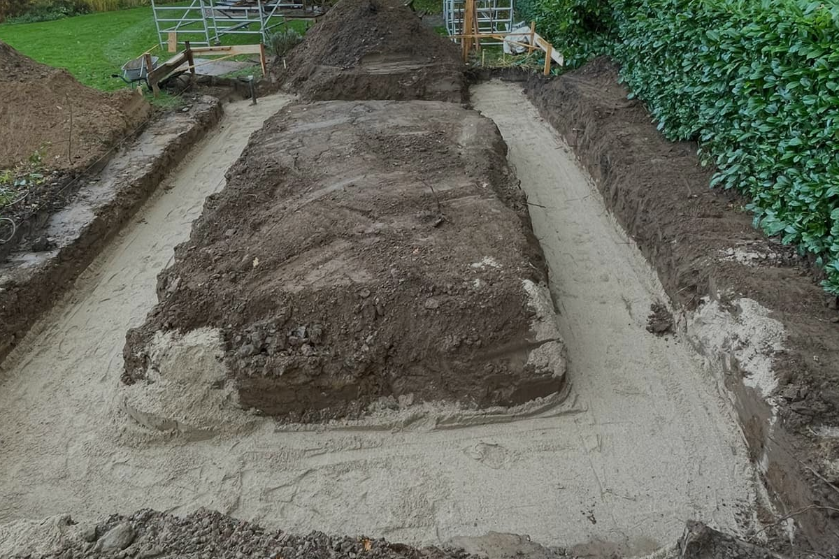 Het afbeeldingen van verrichten van grondwerk